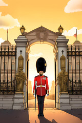 Illustration of a British Royal Guard soldier. United Kingdom - obrazy, fototapety, plakaty