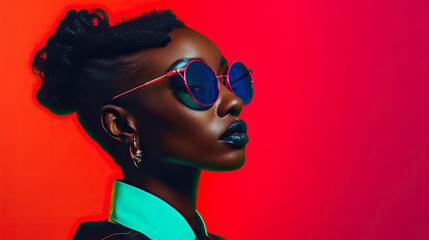 african american woman with sunglasses against pink background