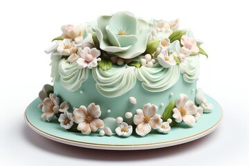 Minty Meadows cake isolated on white background