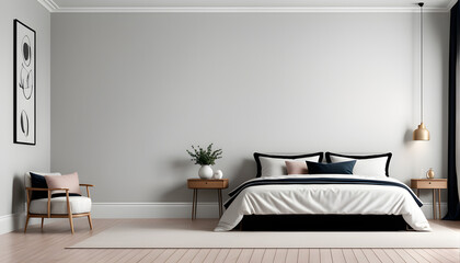 Home mockup simple bedroom interior background, 3d render