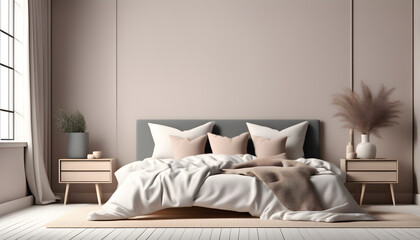 Home mockup simple bedroom interior background, 3d render