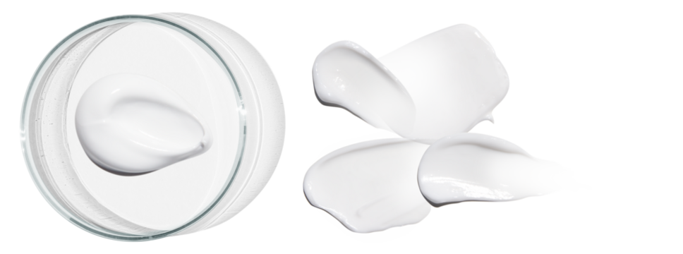 Rectangular banner with Petri dishes isolated. Cream smears. Can be pasted on your background