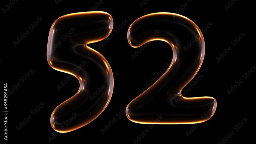 Poster loop animation of glowing number 52 in 3d rendering.