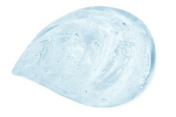 A large smear or drop of a clear blue gel, serum. On an empty transparent background.
