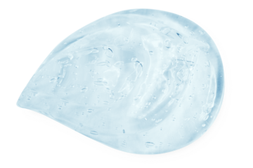 A large smear or drop of a clear blue gel, serum. On an empty transparent background.