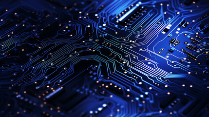 Electronics board, Circuit board electronic, hi - tech, pattern, repeating, high detail, blue color - Seamless tile. Endless and repeat print.