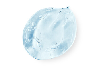 A large smear or drop of a clear blue gel, serum. On an empty transparent background.