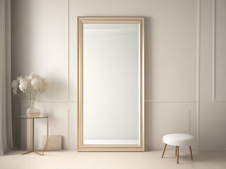 Frame mockup in contemporary minimalist beige room interior, 3d render