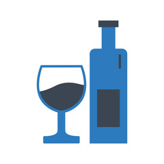 Wine Glass Bottle Blue Icon Vector Illustration Isolated on Transparent Background. Use for Xmas, Decoration, Greeting Card Etc.