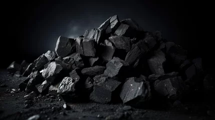 Fotobehang Coal mineral black as a cube stone background. Coal texture © brillianata