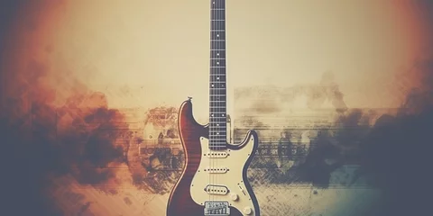 Foto op Canvas music guitar background wallpaper red grey black cream grit and grain effects vintage look © Martin