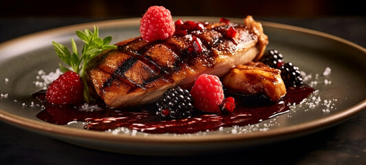 Roast pheasant with red berries sauce. 