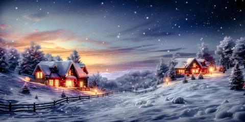 Foto op Plexiglas In the Christmas season  a winter landscape sets an Advent mood  embracing joy and wonder at the Christmas market wallpaper Background Card Digital Art © Korea Saii