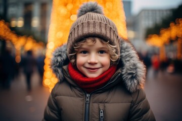 Adorable little boy on Christmas market in Vilnius, Lithuania