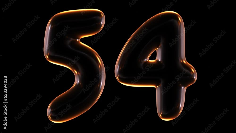 Poster loop animation of glowing number 54 in 3d rendering.