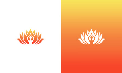 lotus flower and yoga gradient logo design vector illustration