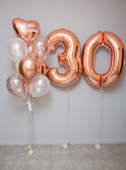 set of pink balloons and number "30" birthday balloons, inscription: "Happy Birthday"