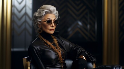 Elegant elder Caucasian woman with sunglasses