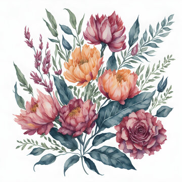 A watercolor tropical flower bouquet illustration