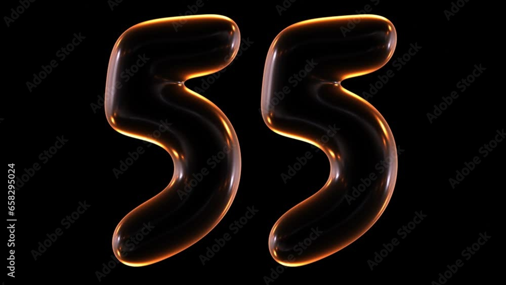 Poster loop animation of glowing number 55 in 3d rendering.