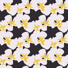 Daisy hand drawn seamless pattern on dark background for textiles or packaging design