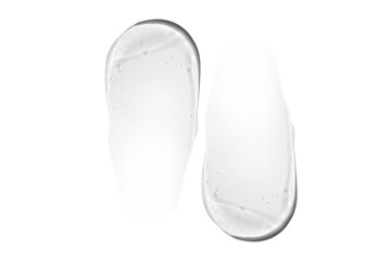 Composition of smears and drops or drops of a transparent gel, serum. On an empty transparent background.