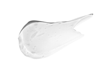 A large smear or drop of a transparent gel, serum. On an empty transparent background.