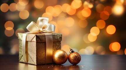 Golden gift box on New Year's Day