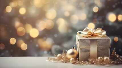 Golden gift box on New Year's Day