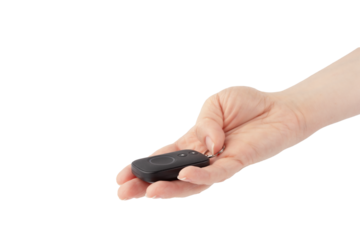 car alarm remote control in hand isolated, vehicle theft protection, remote door closing