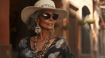 Fototapeta premium Stylish older black woman in San Miguel De Allende