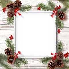 On white wooden table, frame, space, Christmas background