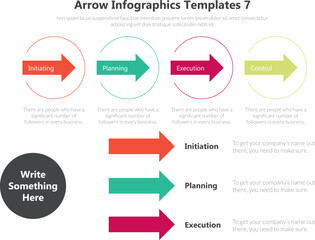 arrow style infographic slide presentation template with modern flat style color with 3 arrow horizontal direction, Arrow infographic elements, Arrow steps chart, Vector arrow-type illustration.