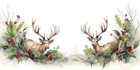  the background has holly leaves and antlers Generative AI © sean