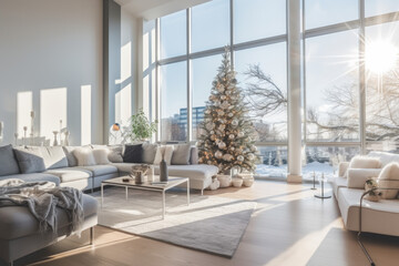 luxury and modern living room with christmas decoration