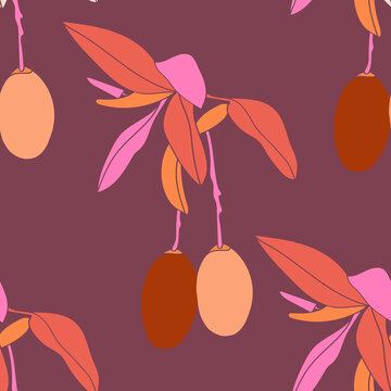 Rattern of mango tree branches.Graphic images pictures.Vector.Seamless pattern.