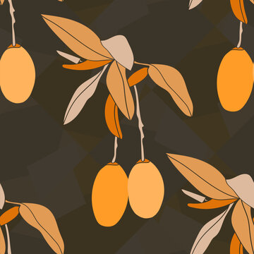 Rattern of mango tree branches.Graphic images pictures.Vector.Seamless pattern.