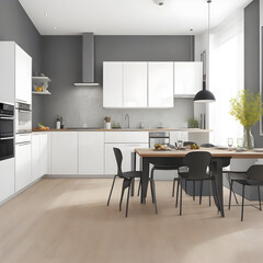 modern interior kitchen With  table