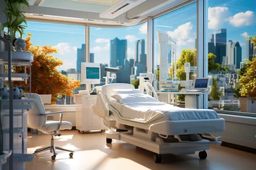 Fotobehang Modern hospital room with a bed and plants © Degimages