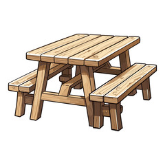 Wooden picnic table with benches, one piece wood furniture for outdoor dining, Furniture Outdoor Park. sticker png
