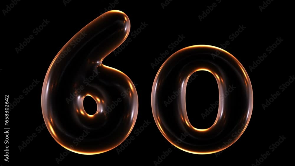 Poster loop animation of glowing number 60 in 3d rendering.