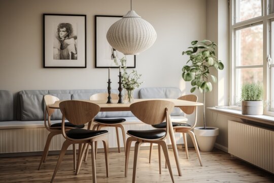 3d rendering Japandi style mock up room stdio apartment or condominium decoration with modern scandinavian furniture, wooden table and chair.