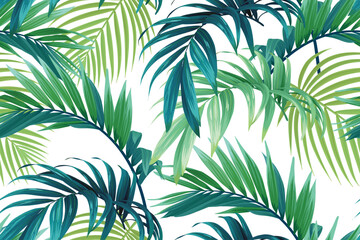 Summer tropical seamless pattern with palm leaves. Textile floral fashion design, vector illustration.