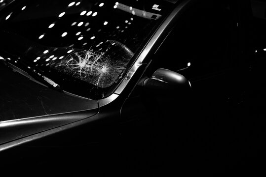 Smashed Car Window, Black and White