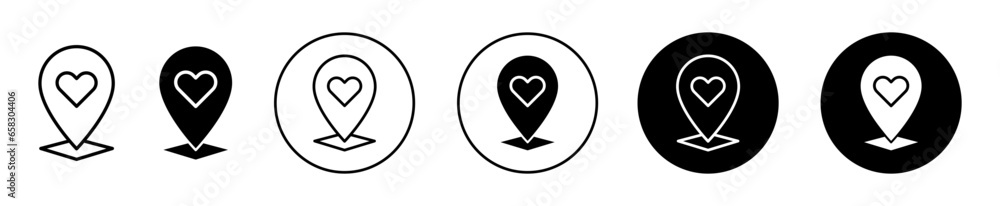 Poster rendezvous meeting point icon. romantic date meeting point address symbol set. rendezvous love locat