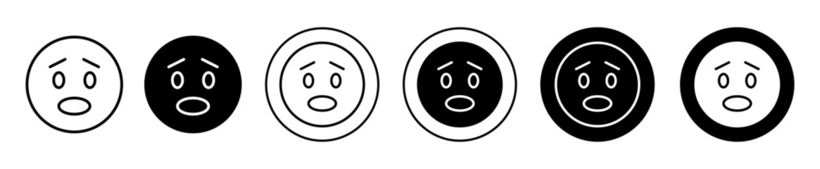 Fearful Face emoticon icon. Stressed or shocked social media chat emoji symbol set. depressed and worried facial expression emoticon vector sign. Fearful face with confusion line logo - obrazy, fototapety, plakaty