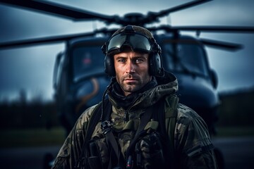 Obraz premium soldier with helicopter outdoors