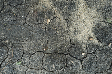 Top view of cracked dry soil ground texture