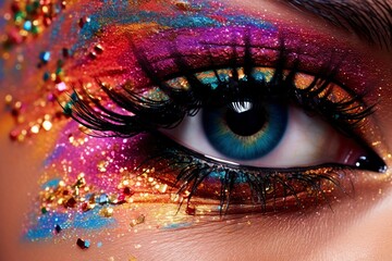 model eyes with bright and vibrant glitter eyeshadow