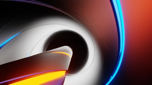 Blue and Orange on Gray Neon Glowing Spiral Descent Background VJ Loop in 4K